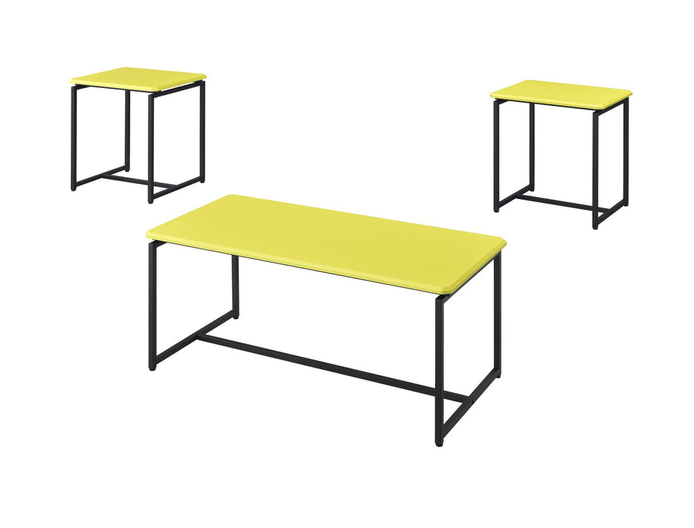 English Elm Gt Yellow Carbon Fiber Wrap 3 Piece Table Set with Metal Frame for Modern Living B061103290