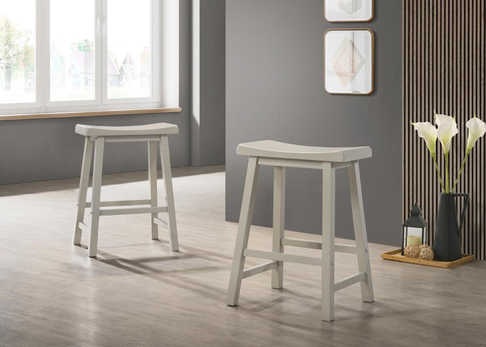 English Elm Set of 2 Backless Counter Stools Upholstered Gray Fabric Flared Wood Leg Design B061110742