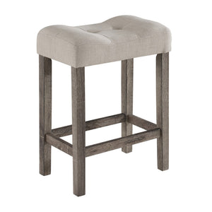 English Elm Lucian Farmhouse Pub Set with Distressed Wood Table and Tufted Linen Counter Stools B06177971
