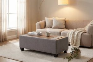 English Elm Madison Upholstered Console Ottoman with Hidden Storage Lift Top and Built-in Charging B06178337