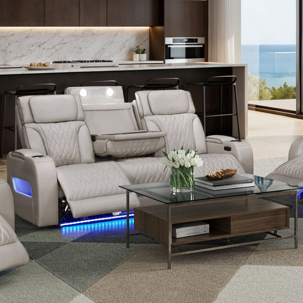 English Elm Jazz Power Reclining Sofa with Leather Aire Quilted Upholstery and Led Ambient Lighting B061P361347