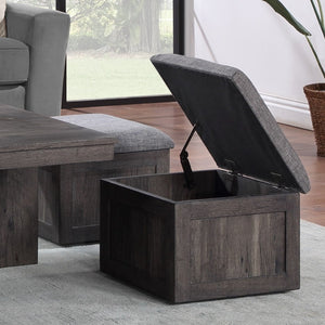 English Elm Moseberg Square Rustic Coffee Table with Four Wheeled Upholstered Nesting Stools B061P443213