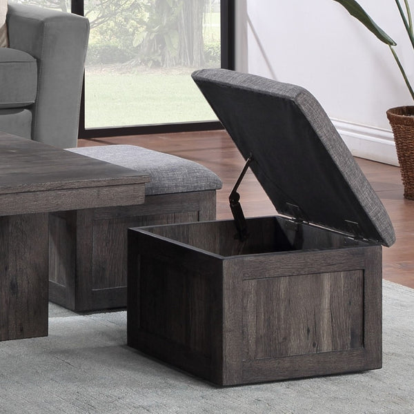 English Elm Moseberg Square Rustic Coffee Table with Four Wheeled Upholstered Nesting Stools B061P443213
