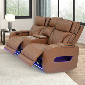 English Elm Jazz Power Reclining Loveseat Leather Aire with Led Lighting Bluetooth and Usb Charging B061P509154
