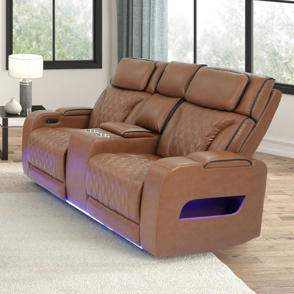 English Elm Jazz Power Reclining Loveseat Leather Aire with Led Lighting Bluetooth and Usb Charging B061P509154