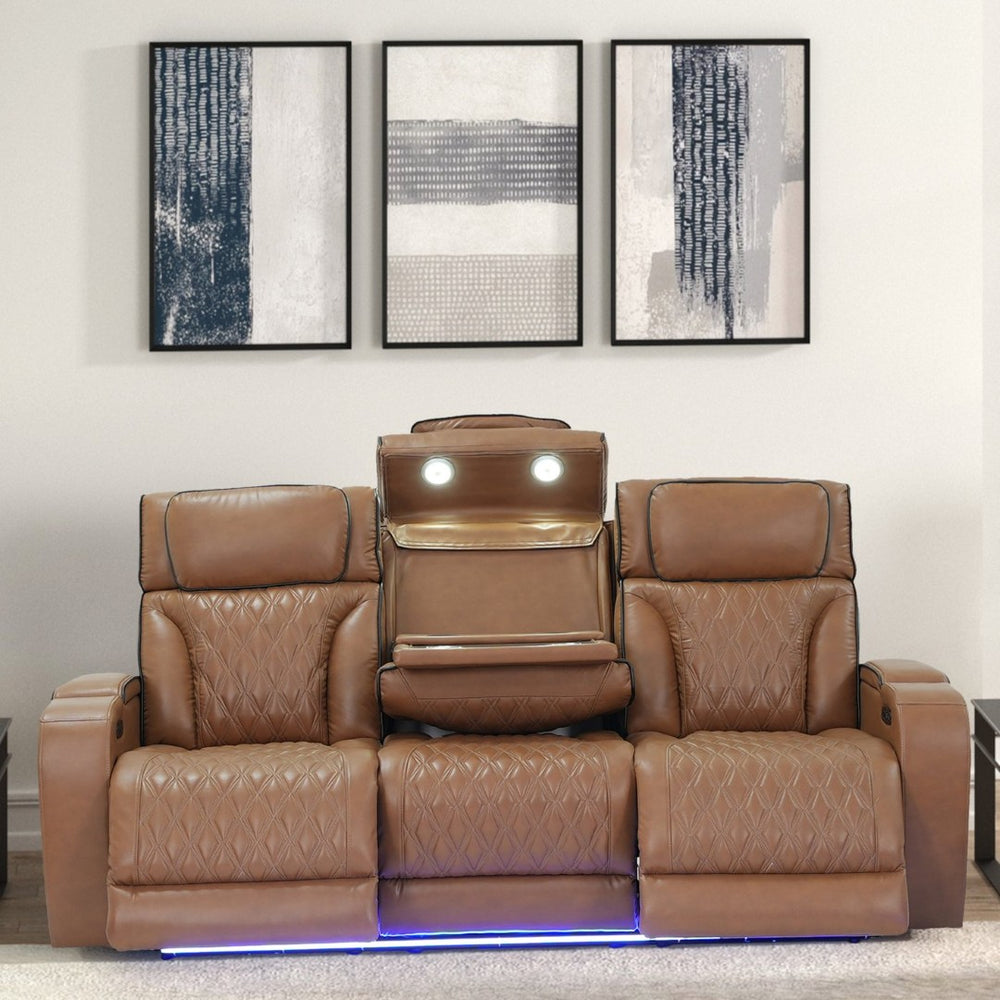 English Elm Jazz Power Reclining Sofa with Led Lighting Wireless Charging and Theater Style Comfort B061P509155