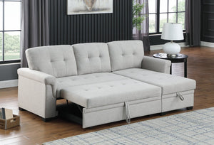 English Elm Lucca Linen Sleeper Sectional with Reversible Storage Chaise for Compact Living Lucca B061S00001