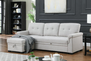 English Elm Lucca Linen Sleeper Sectional with Reversible Storage Chaise for Compact Living Lucca B061S00001