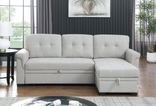 English Elm Lucca Linen Sleeper Sectional with Reversible Storage Chaise for Compact Living Lucca B061S00001