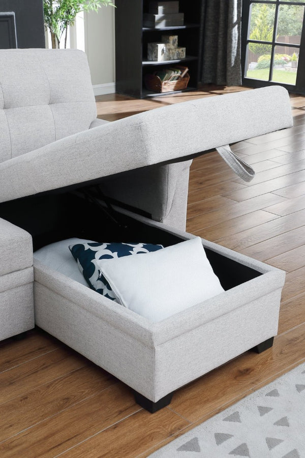 English Elm Lucca Linen Sleeper Sectional with Reversible Storage Chaise for Compact Living Lucca B061S00001
