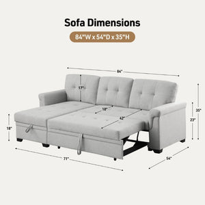 English Elm Lucca Linen Sleeper Sectional with Reversible Storage Chaise for Compact Living Lucca B061S00001