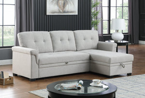 English Elm Lucca Linen Sleeper Sectional with Reversible Storage Chaise for Compact Living Lucca B061S00001