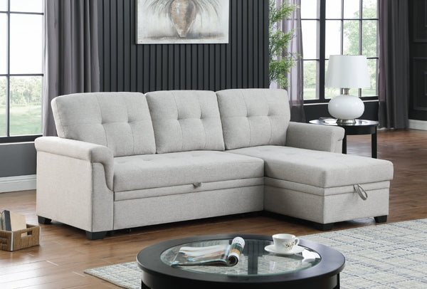 English Elm Lucca Linen Sleeper Sectional with Reversible Storage Chaise for Compact Living Lucca B061S00001