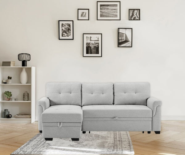 English Elm Lucca Linen Sleeper Sectional with Reversible Storage Chaise for Compact Living Sierra B061S00075