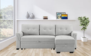 English Elm Lucca Linen Sleeper Sectional with Reversible Storage Chaise for Compact Living Destiny B061S00077