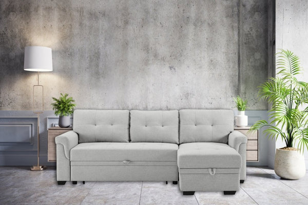 English Elm Lucca Linen Sleeper Sectional with Reversible Storage Chaise for Compact Living Hunter B061S00087