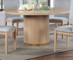 English Elm Caspian Square Oak Veneer Pedestal Dining Table Seats Six with Golden Iron Accent B061S00742