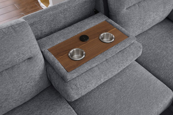 English Elm Kipling Chenille Sleeper Sectional with Storage Chaise Cupholders and Usb Charging B061S00974