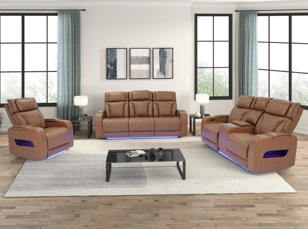 English Elm Jazz Power Reclining Living Room Set with Led Lighting Bluetooth and Wireless Charging B061S00975