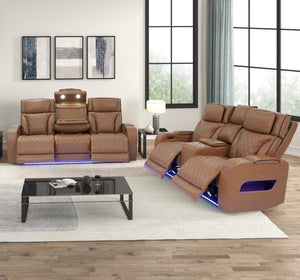 English Elm Jazz Power Reclining Sofa Set Leather Aire with Led Lighting and Wireless Charging B061S00976
