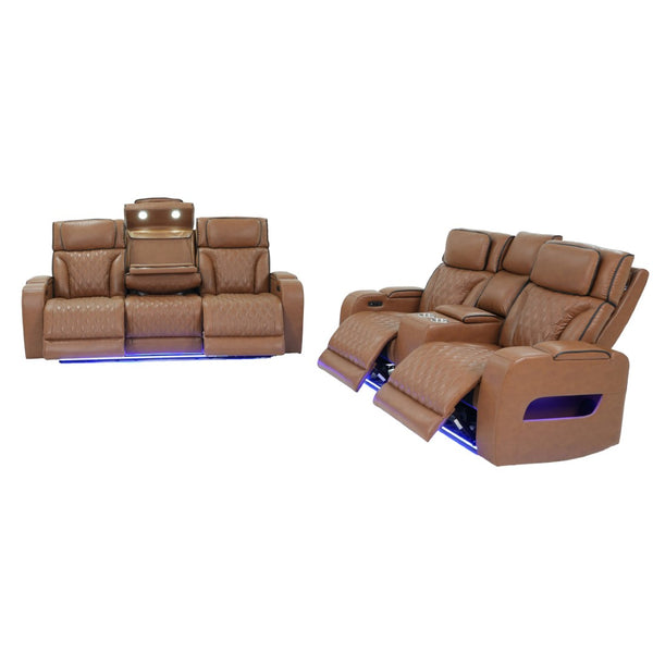 English Elm Jazz Power Reclining Sofa Set Leather Aire with Led Lighting and Wireless Charging B061S00976