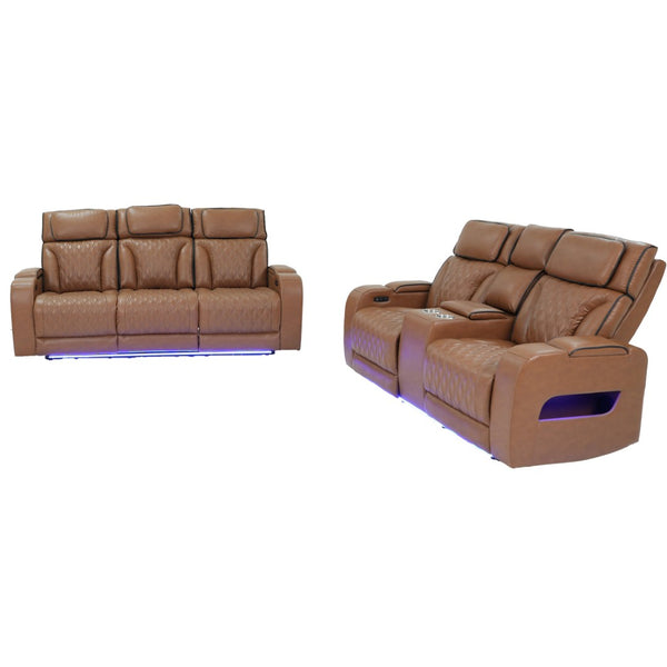 English Elm Jazz Power Reclining Sofa Set Leather Aire with Led Lighting and Wireless Charging B061S00976