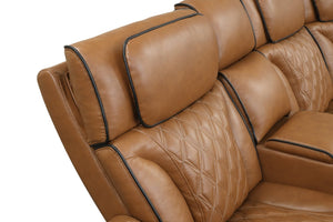 English Elm Jazz Power Reclining Sectional with Quilted Leather Aire Bluetooth Speakers and Led Lighting B061S00977