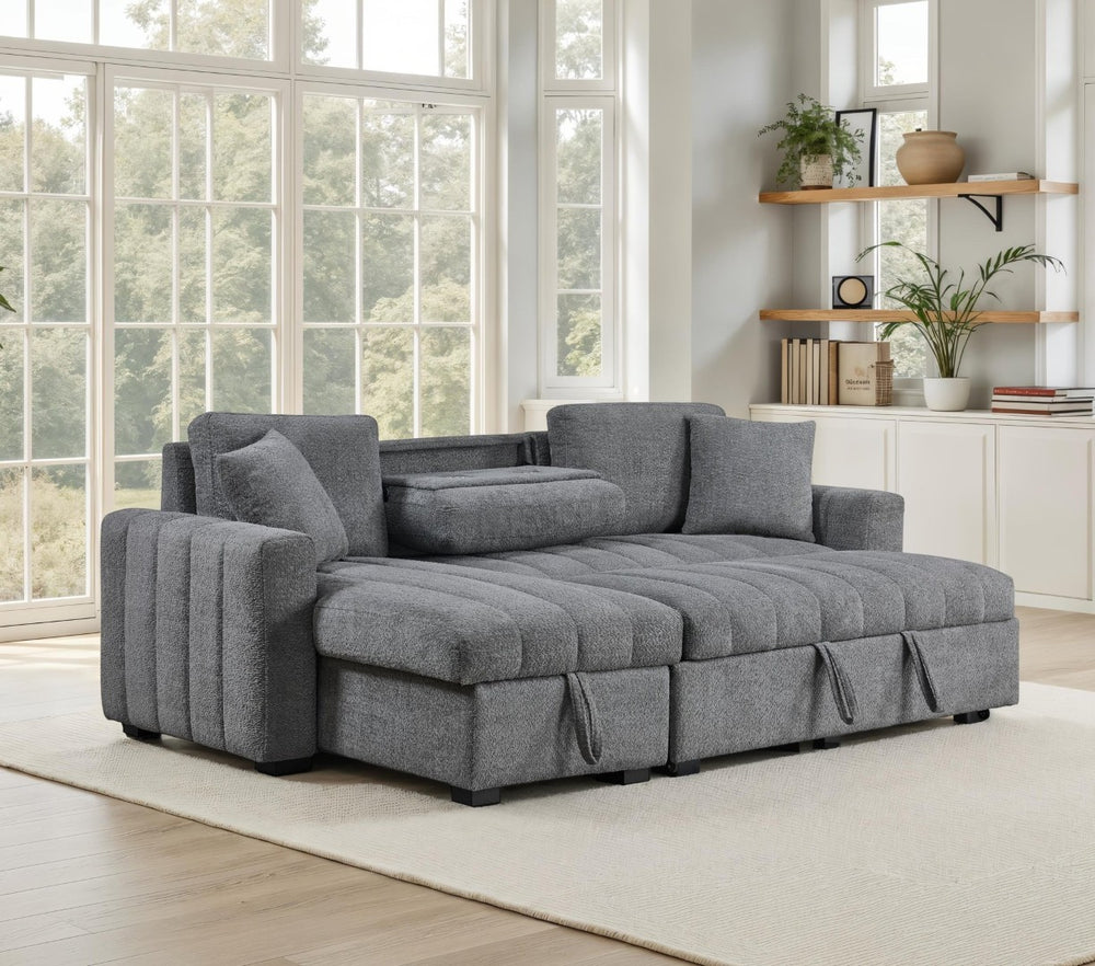 English Elm Seraphina Boucle Sleeper Sectional with Storage Chaise and Wireless Charging Console B061S00978