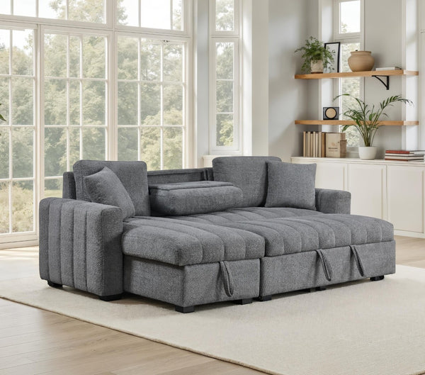 English Elm Seraphina Boucle Sleeper Sectional with Storage Chaise and Wireless Charging Console B061S00978