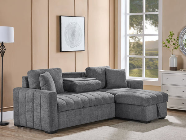 English Elm Seraphina Boucle Sleeper Sectional with Storage Chaise and Wireless Charging Console B061S00978