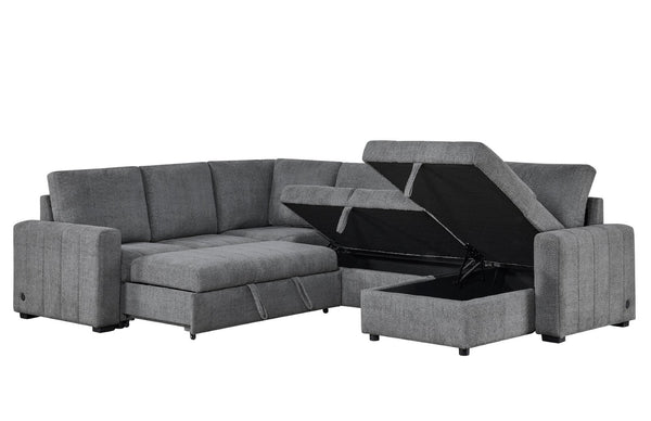 English Elm Seraphina Boucle Modular Sectional with Sleeper Storage and Usb Charging Ports B061S00979
