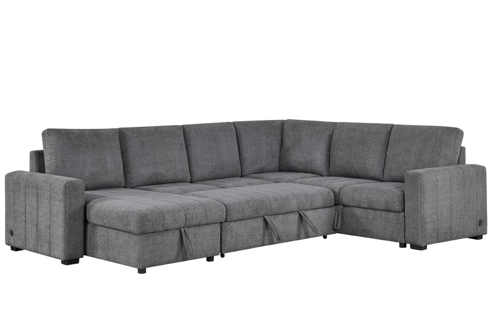 English Elm Seraphina Boucle Modular Sectional with Sleeper Storage and Usb Charging Ports B061S00979