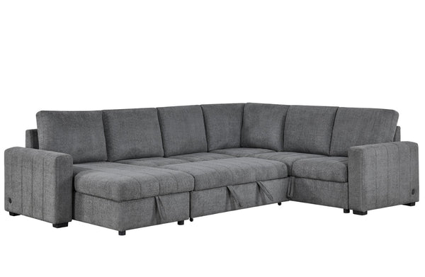 English Elm Seraphina Boucle Modular Sectional with Sleeper Storage and Usb Charging Ports B061S00979
