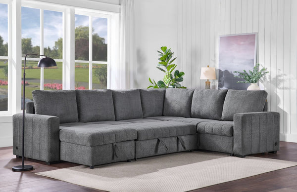English Elm Seraphina Boucle Modular Sectional with Sleeper Storage and Usb Charging Ports B061S00979