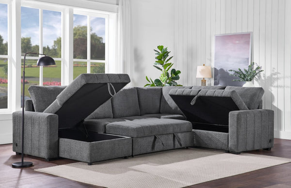 English Elm Seraphina Boucle Modular Sectional with Sleeper Storage and Usb Charging Ports B061S00979