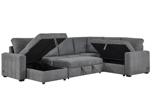 English Elm Seraphina Boucle Modular Sectional with Sleeper Storage and Usb Charging Ports B061S00979