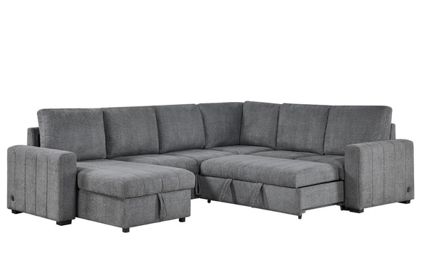 English Elm Seraphina Boucle Modular Sectional with Sleeper Storage and Usb Charging Ports B061S00979
