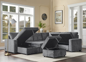 English Elm Esmeralda Chenille Modular Sectional Sleeper with Storage Ottoman and Usb Charging B061S00980