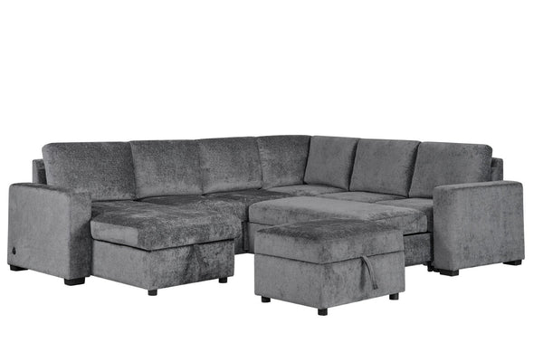 English Elm Esmeralda Chenille Modular Sectional Sleeper with Storage Ottoman and Usb Charging B061S00980