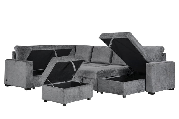 English Elm Esmeralda Chenille Modular Sectional Sleeper with Storage Ottoman and Usb Charging B061S00980