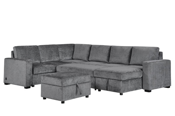 English Elm Esmeralda Chenille Modular Sectional Sleeper with Storage Ottoman and Usb Charging B061S00980