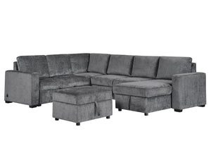English Elm Esmeralda Chenille Modular Sectional Sleeper with Storage Ottoman and Usb Charging B061S00980
