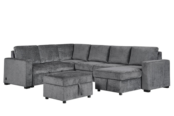 English Elm Esmeralda Chenille Modular Sectional Sleeper with Storage Ottoman and Usb Charging B061S00980