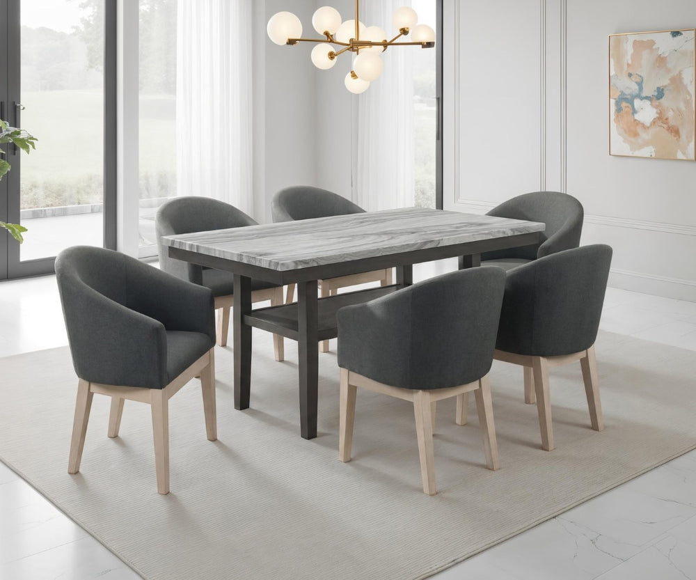 English Elm Selena Seven Piece Dining Set Faux Marble Table with Storage and Barrel Chairs B061S00982