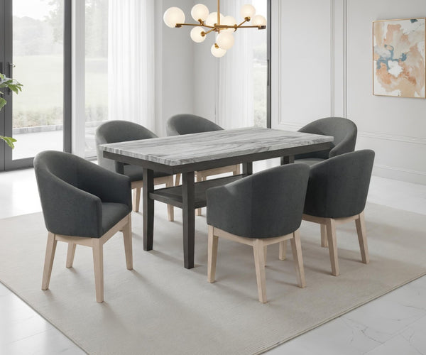 English Elm Selena Seven Piece Dining Set Faux Marble Table with Storage and Barrel Chairs B061S00982