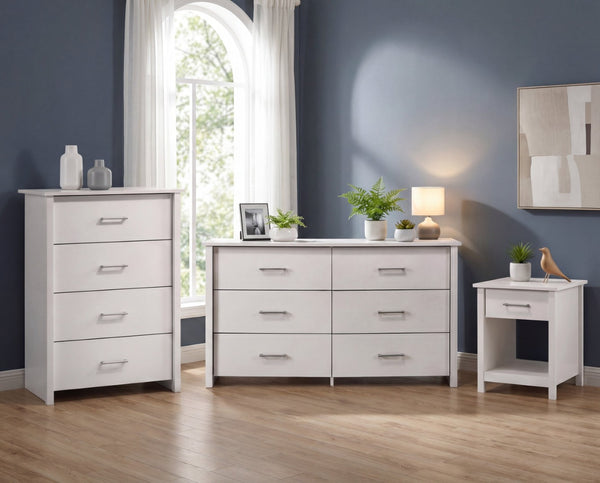 English Elm Celeste Modern 3 Piece Bedroom Storage Set with Dresser Chest and Nightstand White B061S00989