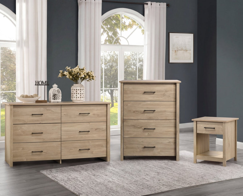 English Elm Celeste Modern 3 Piece Bedroom Storage Set with Dresser Chest and Nightstand Light Oak B061S00990