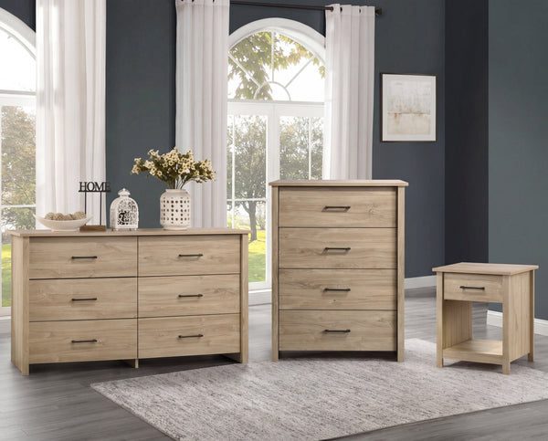 English Elm Celeste Modern 3 Piece Bedroom Storage Set with Dresser Chest and Nightstand Light Oak B061S00990