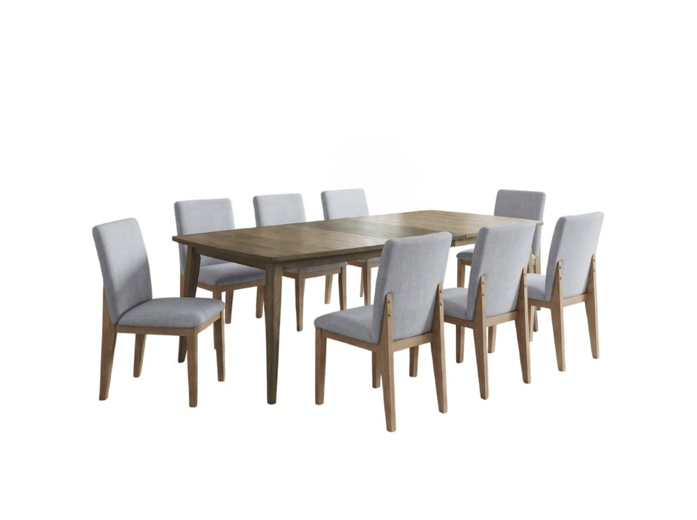 English Elm Bistro 9 Piece Extendable Dining Set with Walnut Table and Linen Upholstered Chairs B061S00993