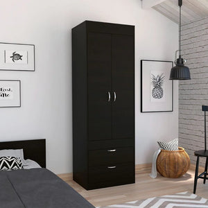 English Elm Wenge Finish Tall Armoire with Two Drawers for Bedroom or Entryway Storage B062P202118